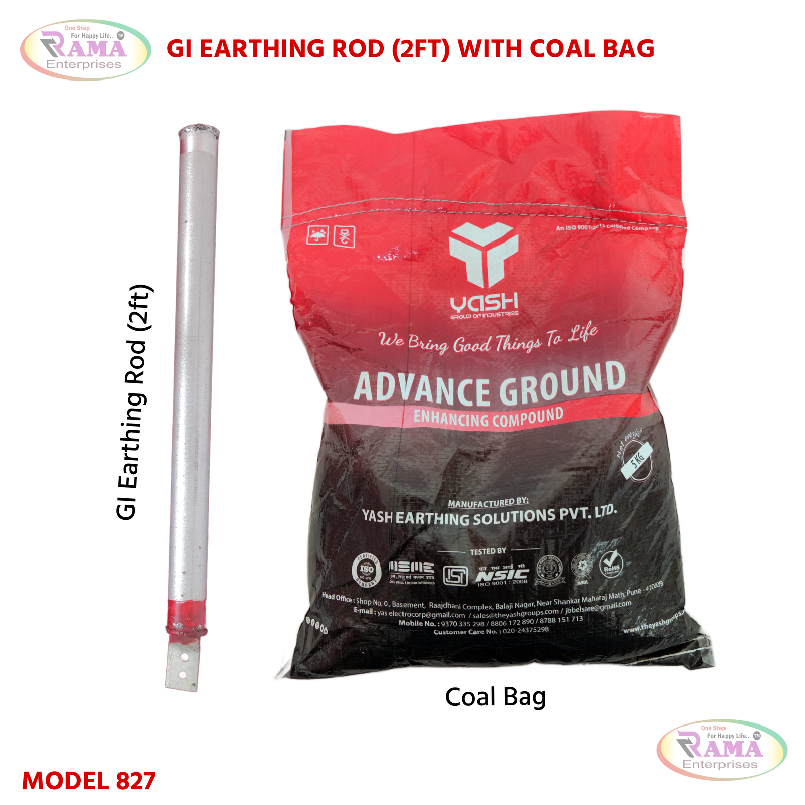 GI Earthing Rod (2ft) with Coal Bag